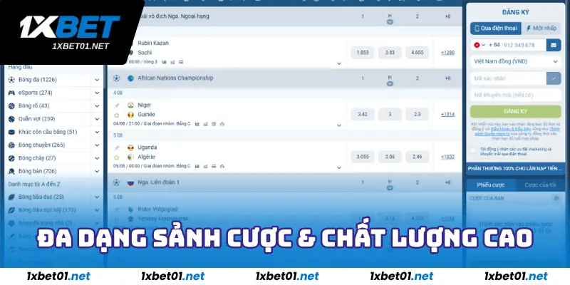 Đa dạng sảnh cược & chất lượng cao